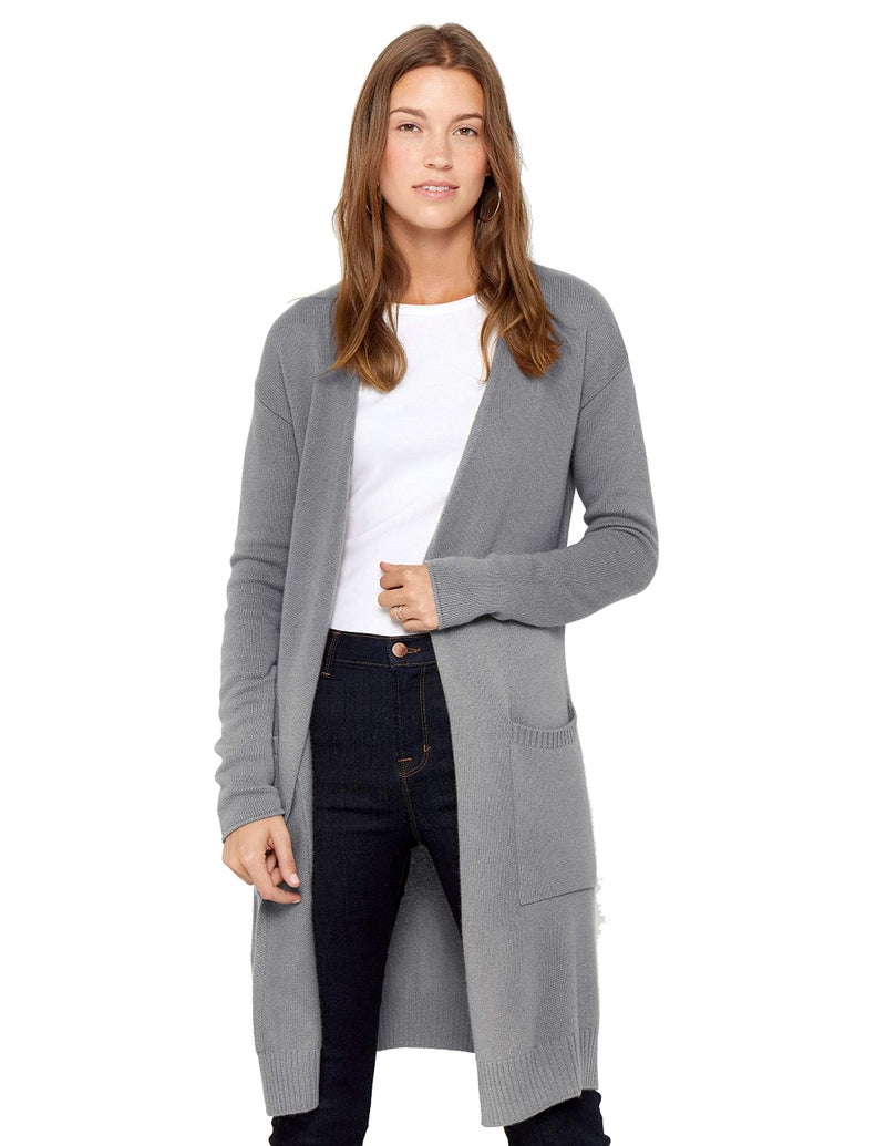 State Cashmere Long Sweater Cardigan Women 100% Pure Cashmere Cardigan with Pockets Cashmere Cardigans for Women (Pale Charcoal, Medium) - Image 1